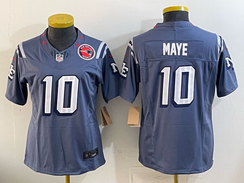 Women 2026 New England Patriots #10 Maye blue Throwback 5th generation Nike Limited NFL Jersey style 012081